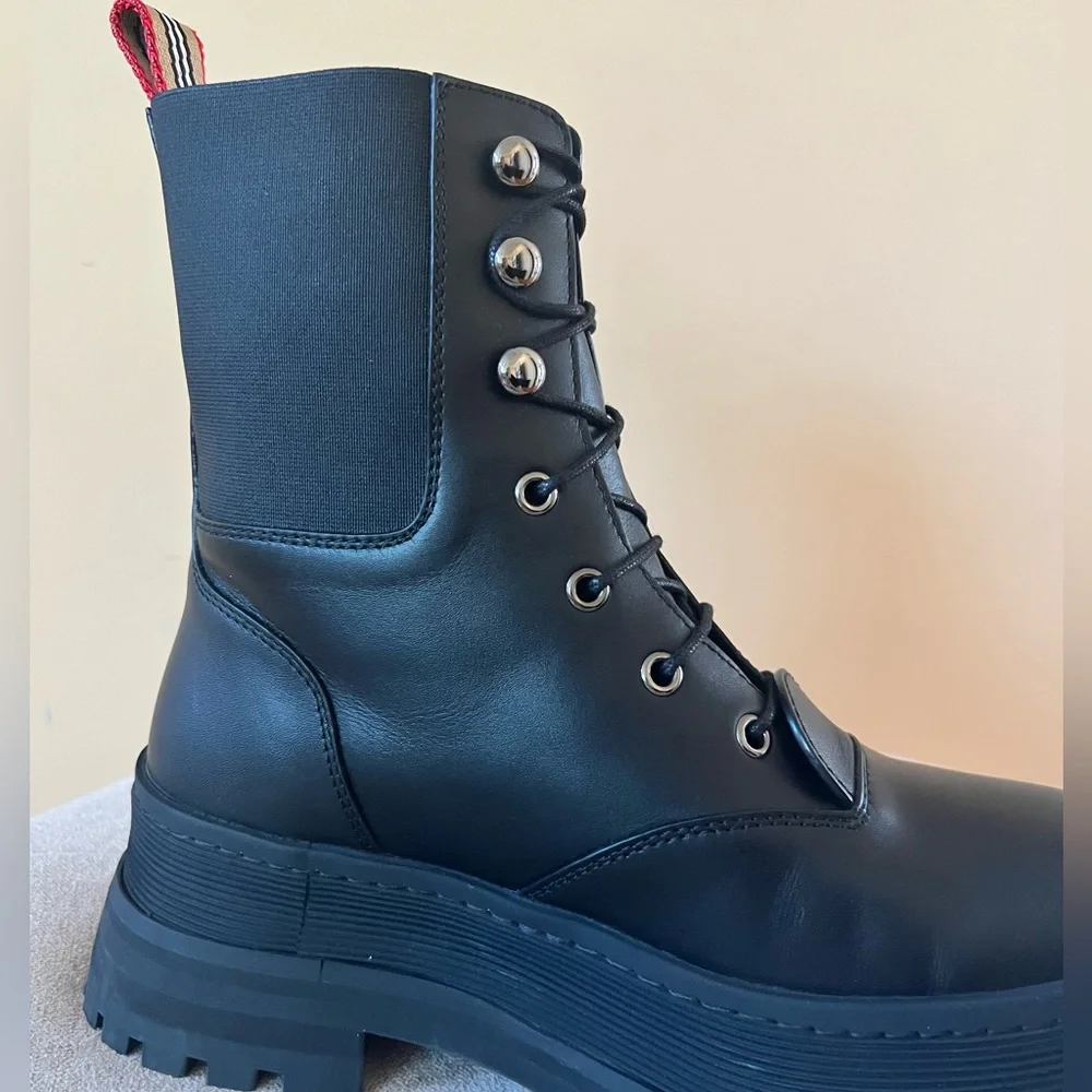 Burberry Icon Stripe Lace-up Leather Boots - Picture 7 of 15